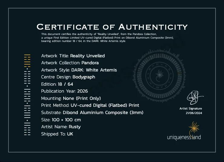 Certificate of Authenticity - Example showing edition number, artwork details, and artist signature